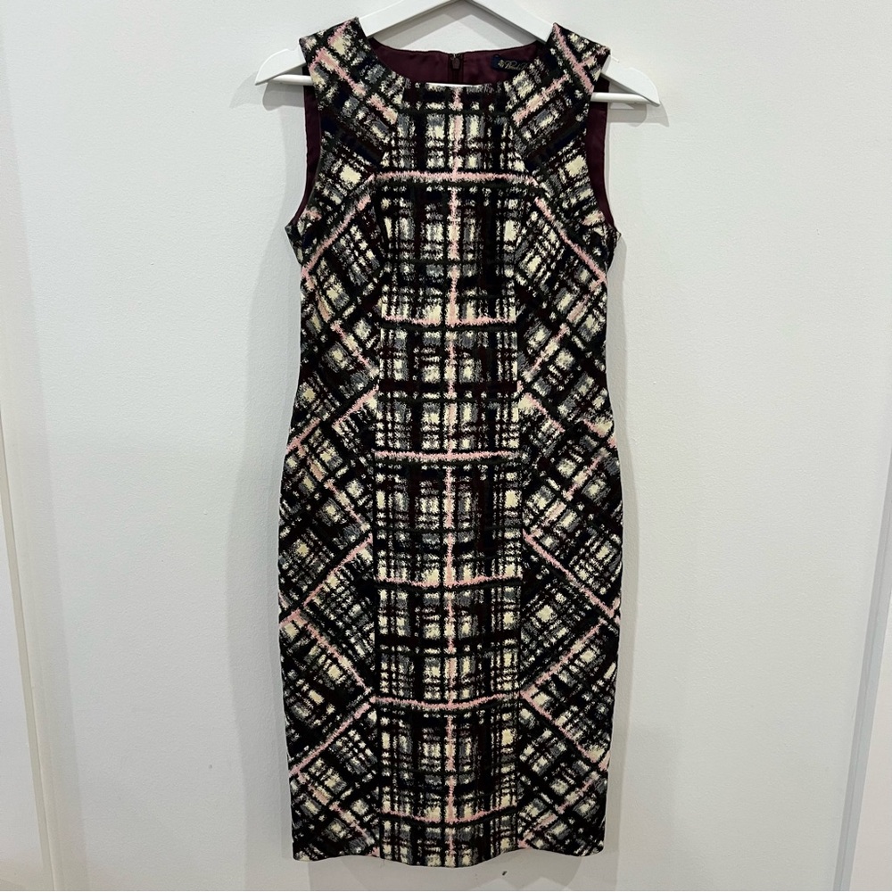 Brooks Brothers Multicolor Abstract Plaid Fitted Sheath Dress Size 2 Excellent